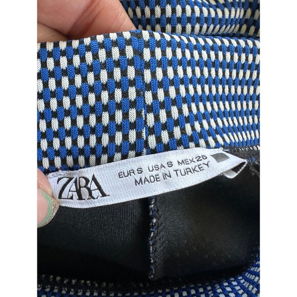 Zara Jacquard Checked Weaved Side Piping Zip Hem Leggings Pull On Pants S - Picture 6 of 8